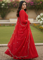 Striking Red Color Vichitra Fabric Gown