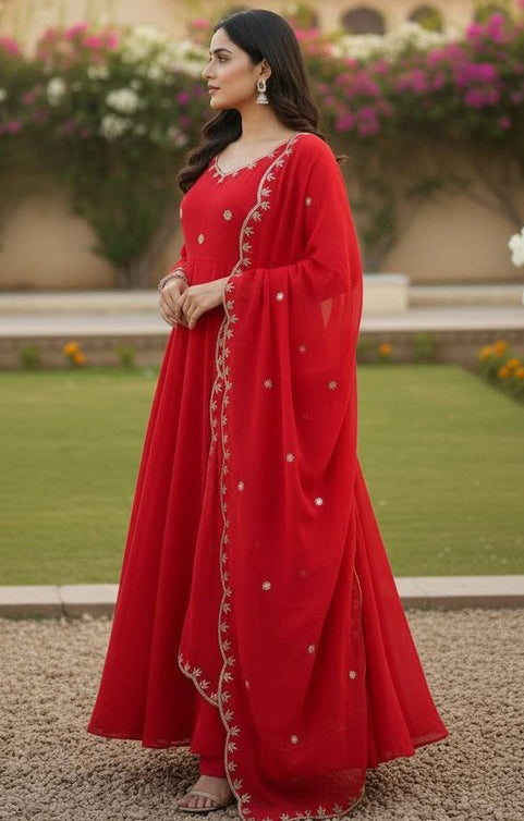 Striking Red Color Vichitra Fabric Gown