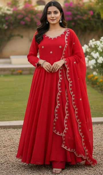 Striking Red Color Vichitra Fabric Gown