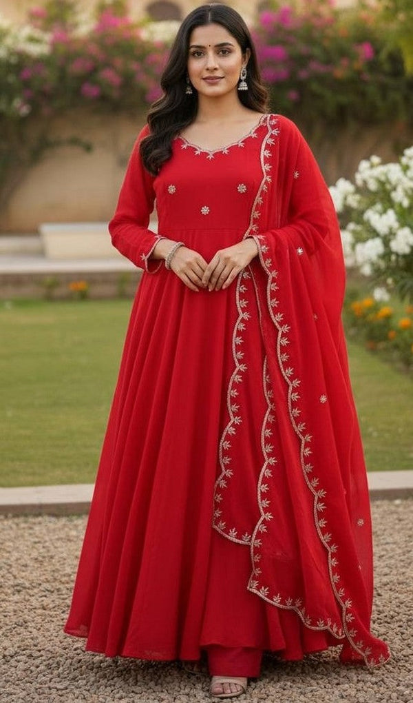 Striking Red Color Vichitra Fabric Gown