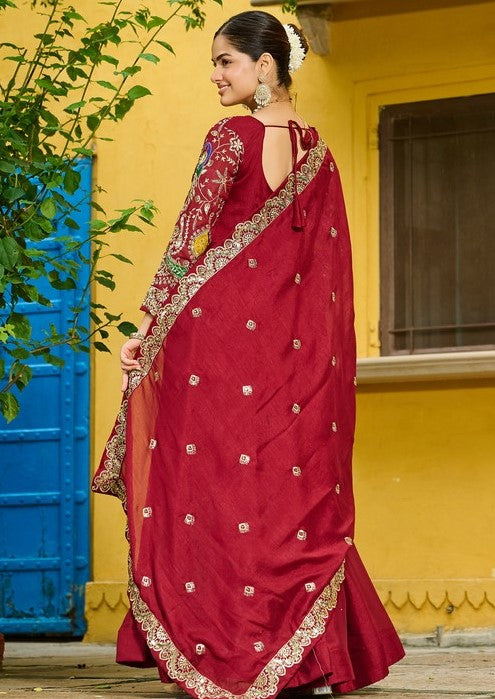 Striking Maroon Color Vichitra Fabric Gown