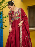 Striking Maroon Color Vichitra Fabric Gown