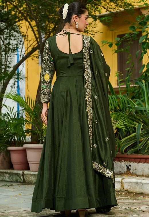 Striking Green Color Vichitra Fabric Gown