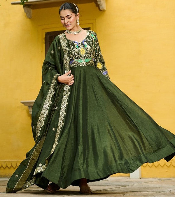 Striking Green Color Vichitra Fabric Gown