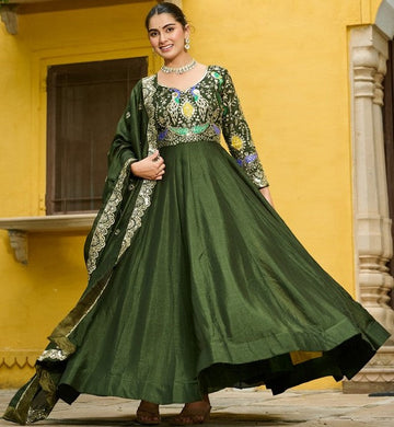 Striking Green Color Vichitra Fabric Gown