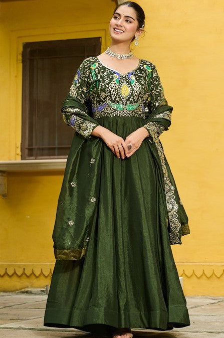 Striking Green Color Vichitra Fabric Gown