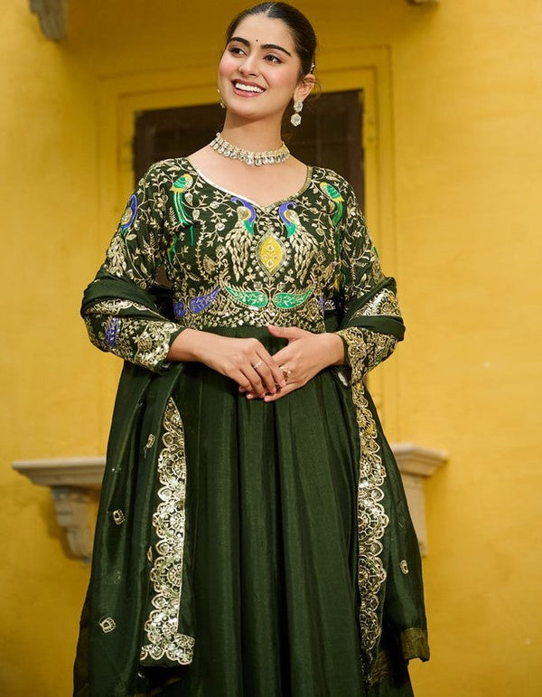 Striking Green Color Vichitra Fabric Gown