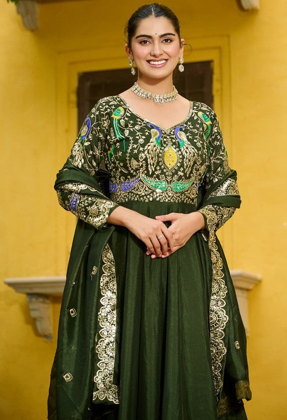 Striking Green Color Vichitra Fabric Gown