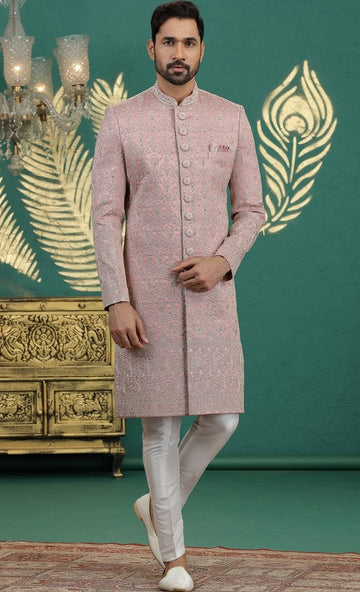 Pleasing Pink Color Art Silk Fabric Sherwani