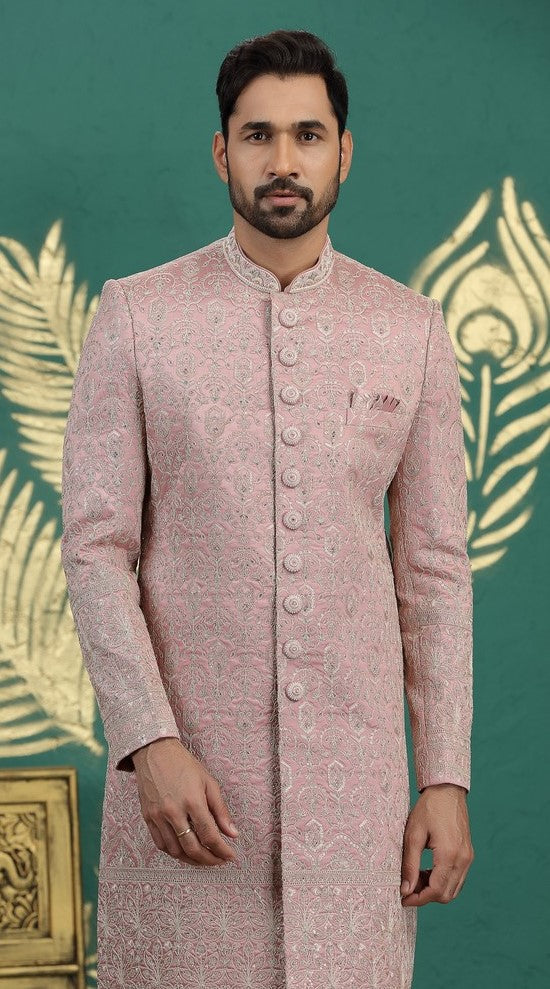 Pleasing Pink Color Art Silk Fabric Sherwani