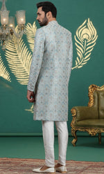Pleasing Aqua Color Art Silk Fabric Sherwani