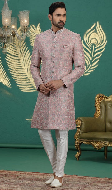 Pleasing Pink Color Art Silk Fabric Sherwani