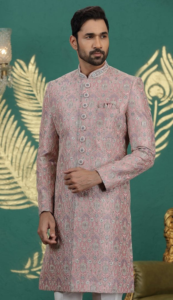 Pleasing Pink Color Art Silk Fabric Sherwani