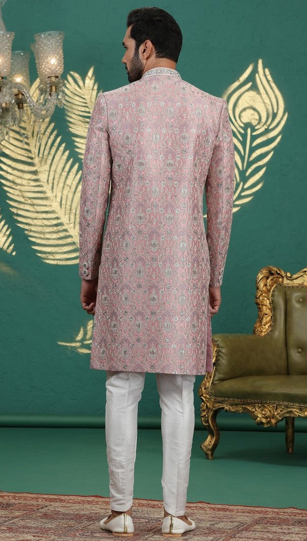 Pleasing Pink Color Art Silk Fabric Sherwani