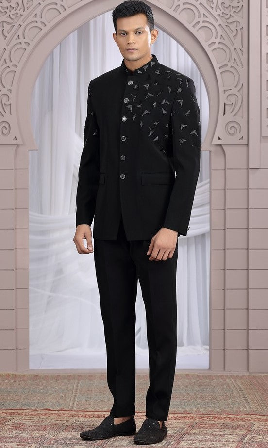 Amazing Black Color Imported Fabric Mens Indowestern