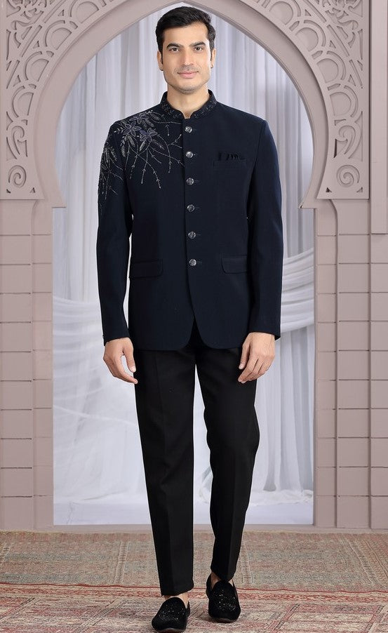 Amazing Navy Blue Color Imported Fabric Mens Indowestern