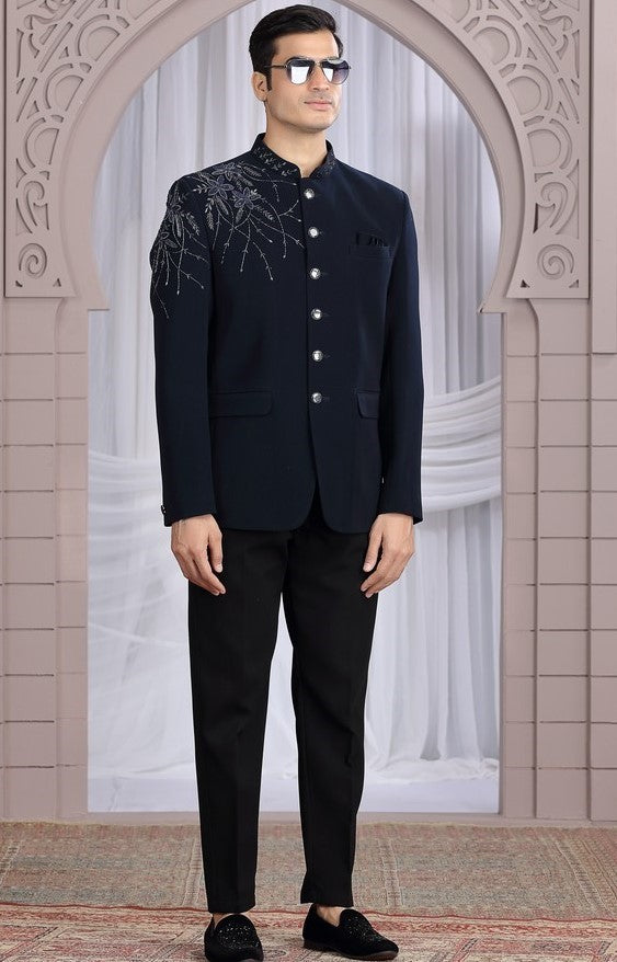 Amazing Navy Blue Color Imported Fabric Mens Indowestern