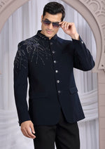 Amazing Navy Blue Color Imported Fabric Mens Indowestern