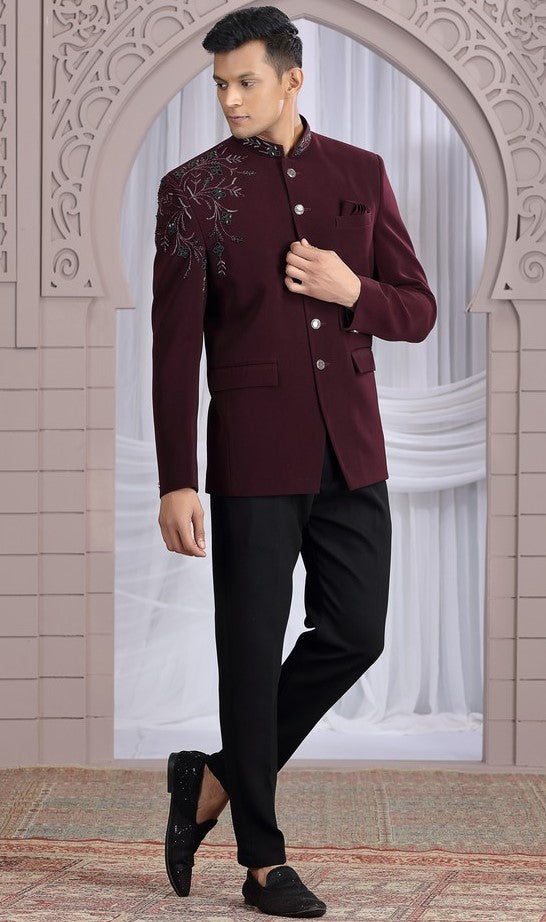 Amazing Wine Color Imported Fabric Mens Indowestern