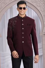 Amazing Wine Color Imported Fabric Mens Indowestern