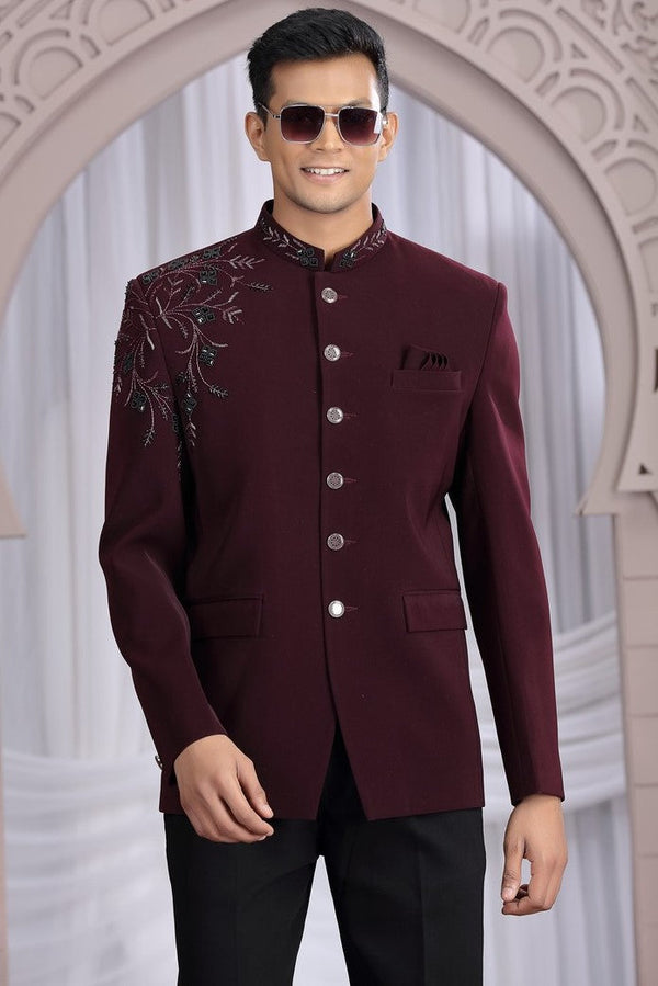 Amazing Wine Color Imported Fabric Mens Indowestern