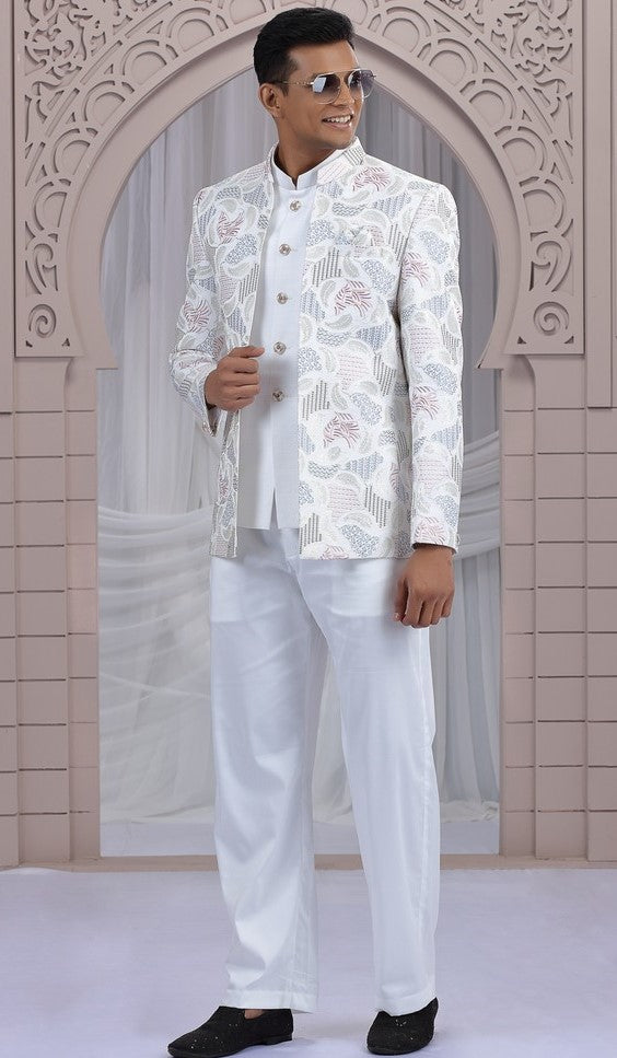 Amazing Cream Color Imported Fabric Mens Indowestern