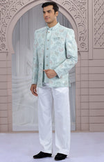 Amazing Aqua Color Imported Fabric Mens Indowestern