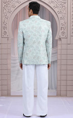 Amazing Aqua Color Imported Fabric Mens Indowestern