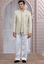 Amazing Beige Color Imported Fabric Mens Indowestern