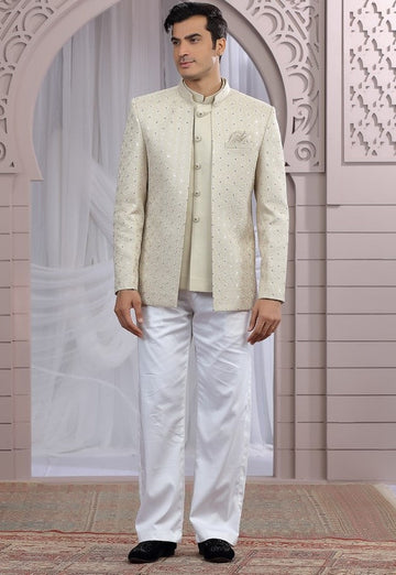 Amazing Beige Color Imported Fabric Mens Indowestern