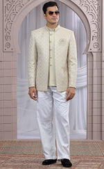 Amazing Beige Color Imported Fabric Mens Indowestern