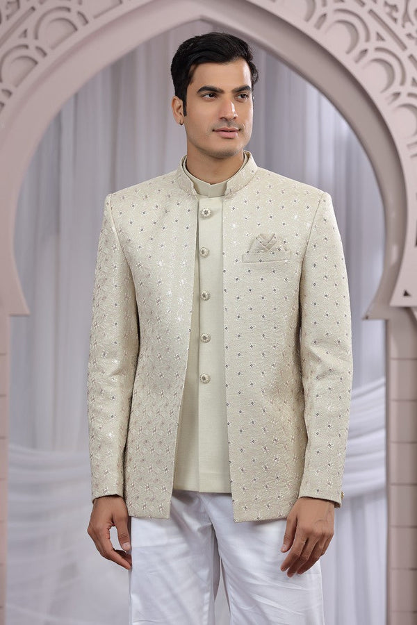 Amazing Beige Color Imported Fabric Mens Indowestern