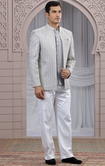 Amazing Grey Color Imported Fabric Mens Indowestern