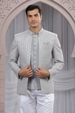 Amazing Grey Color Imported Fabric Mens Indowestern