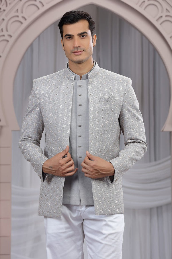 Amazing Grey Color Imported Fabric Mens Indowestern