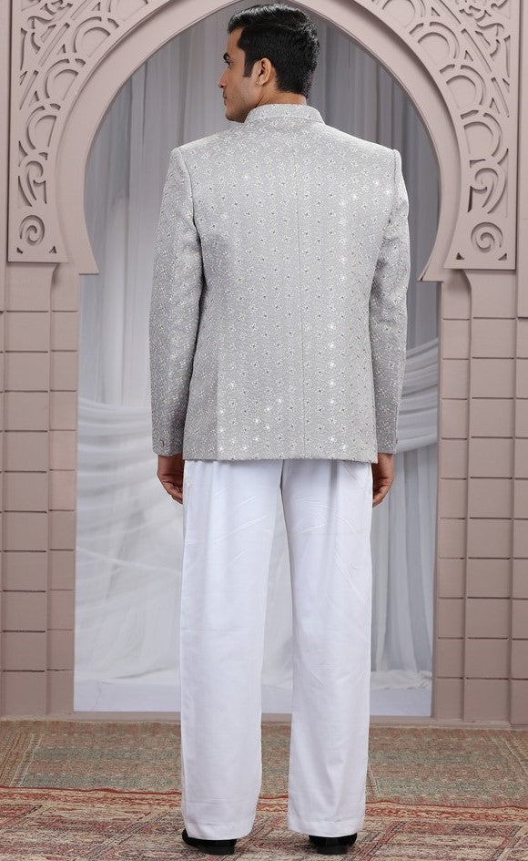 Amazing Grey Color Imported Fabric Mens Indowestern