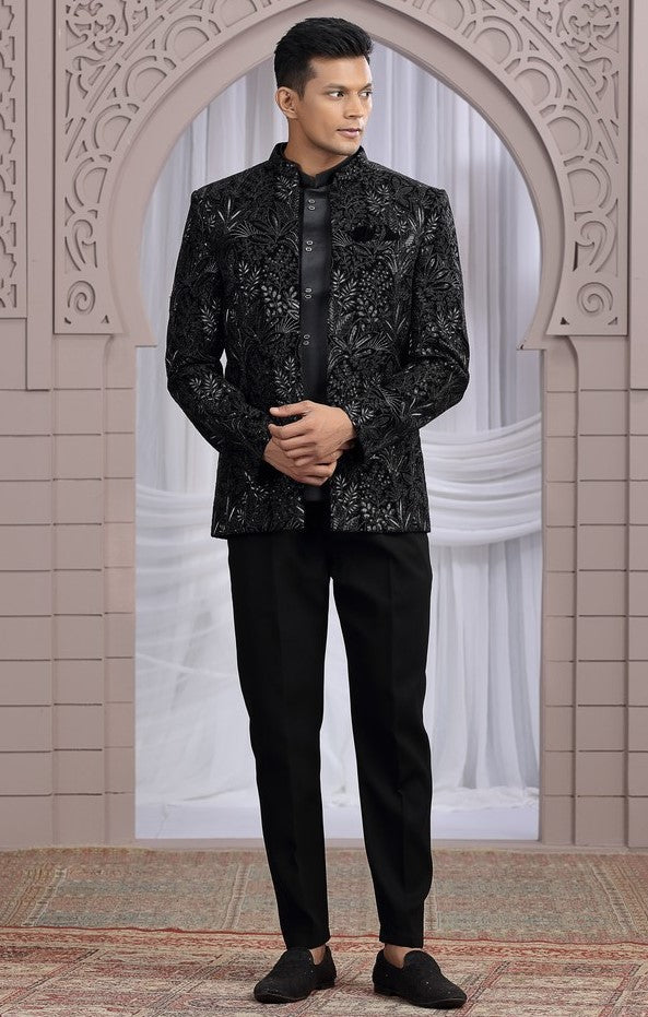 Amazing Black Color Imported Fabric Mens Indowestern