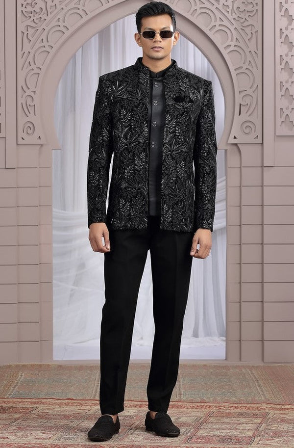 Amazing Black Color Imported Fabric Mens Indowestern