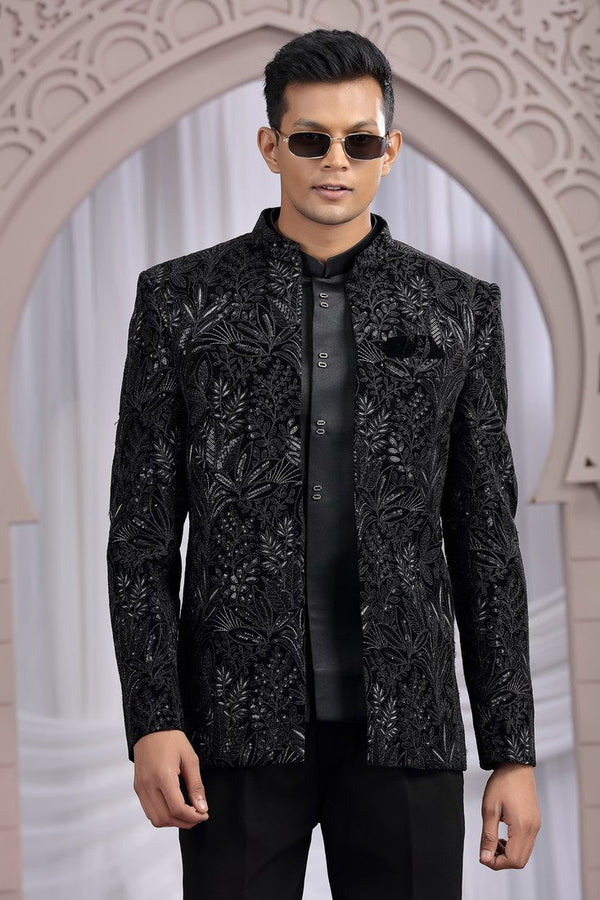 Amazing Black Color Imported Fabric Mens Indowestern