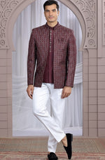 Amazing Wine Color Imported Fabric Mens Indowestern
