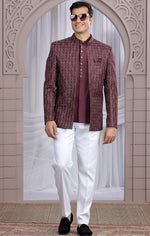 Amazing Wine Color Imported Fabric Mens Indowestern