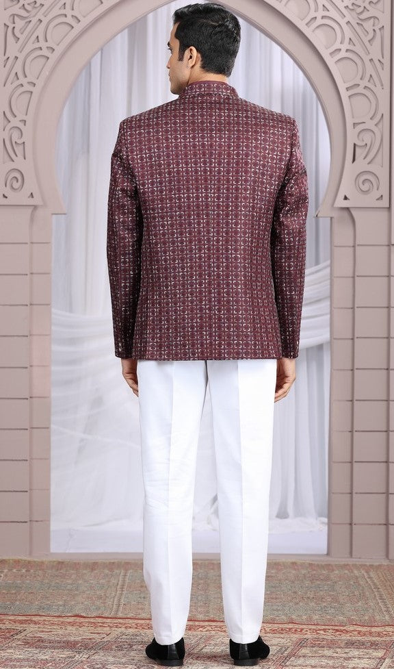 Amazing Wine Color Imported Fabric Mens Indowestern