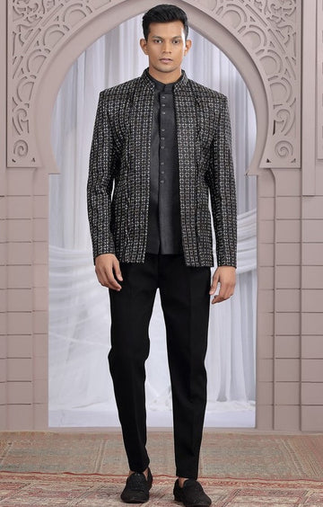 Amazing Black Color Imported Fabric Mens Indowestern