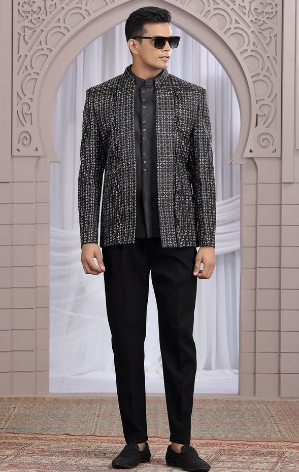 Amazing Black Color Imported Fabric Mens Indowestern