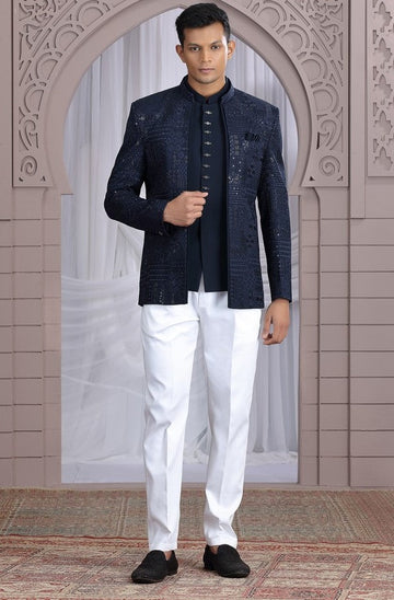 Amazing Navy Blue Color Imported Fabric Mens Indowestern