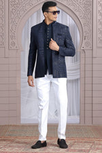 Amazing Navy Blue Color Imported Fabric Mens Indowestern
