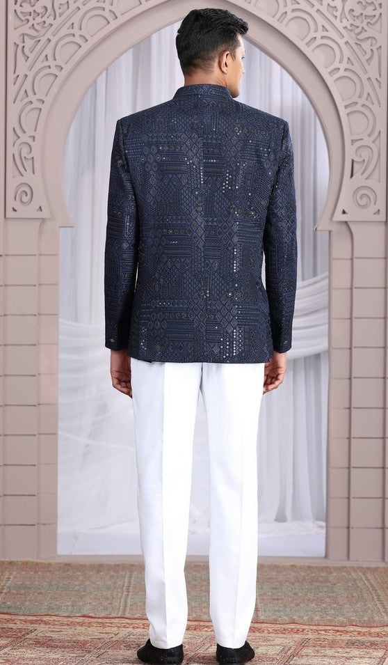 Amazing Navy Blue Color Imported Fabric Mens Indowestern