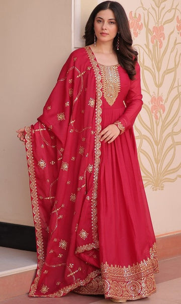 Striking Red Color Georgette Fabric Gown