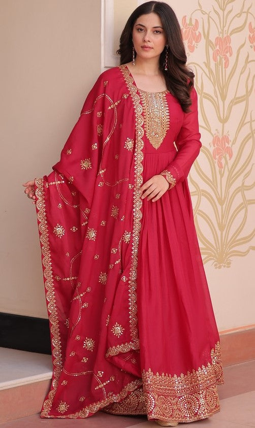 Striking Red Color Georgette Fabric Gown
