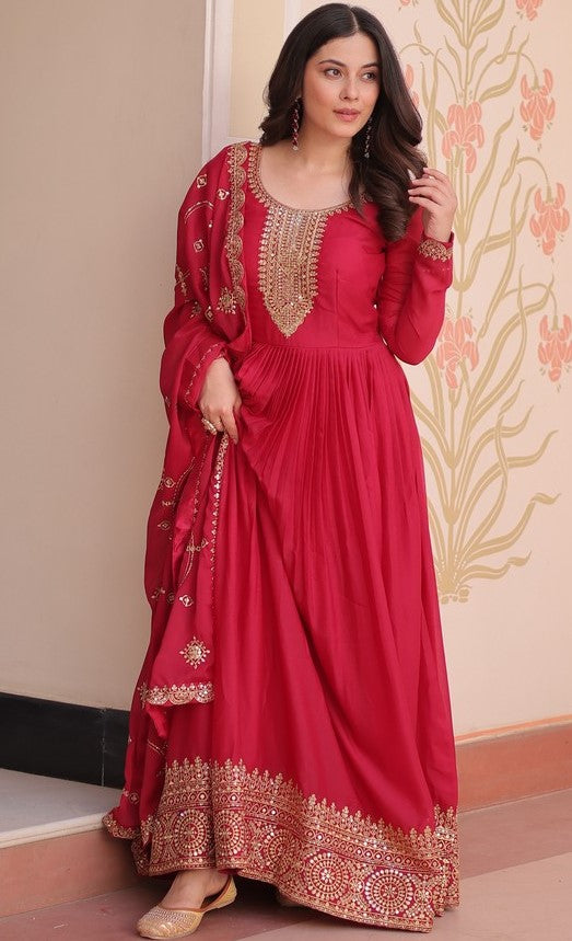 Striking Red Color Georgette Fabric Gown
